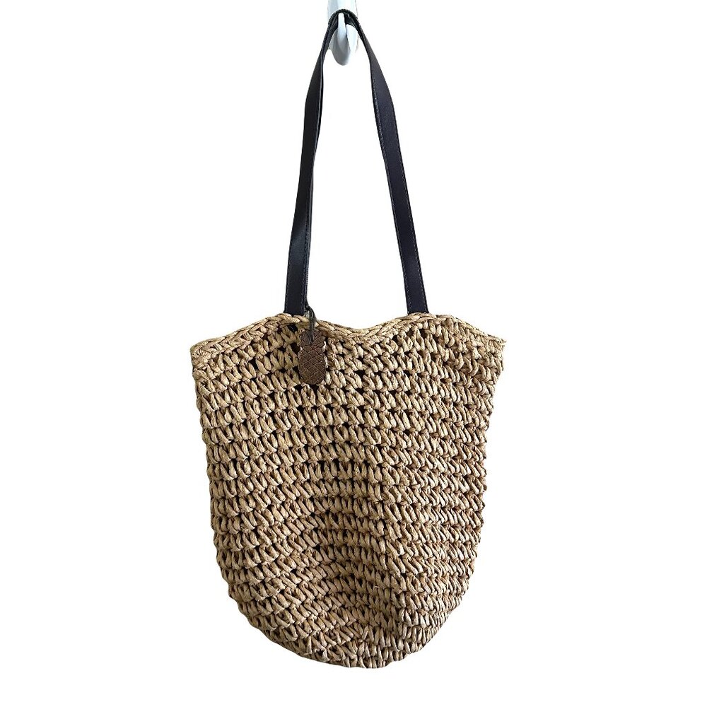 Magid Vtg Paper Straw Beige Vegan Leather Shoulder Medium Beach Travel Purse